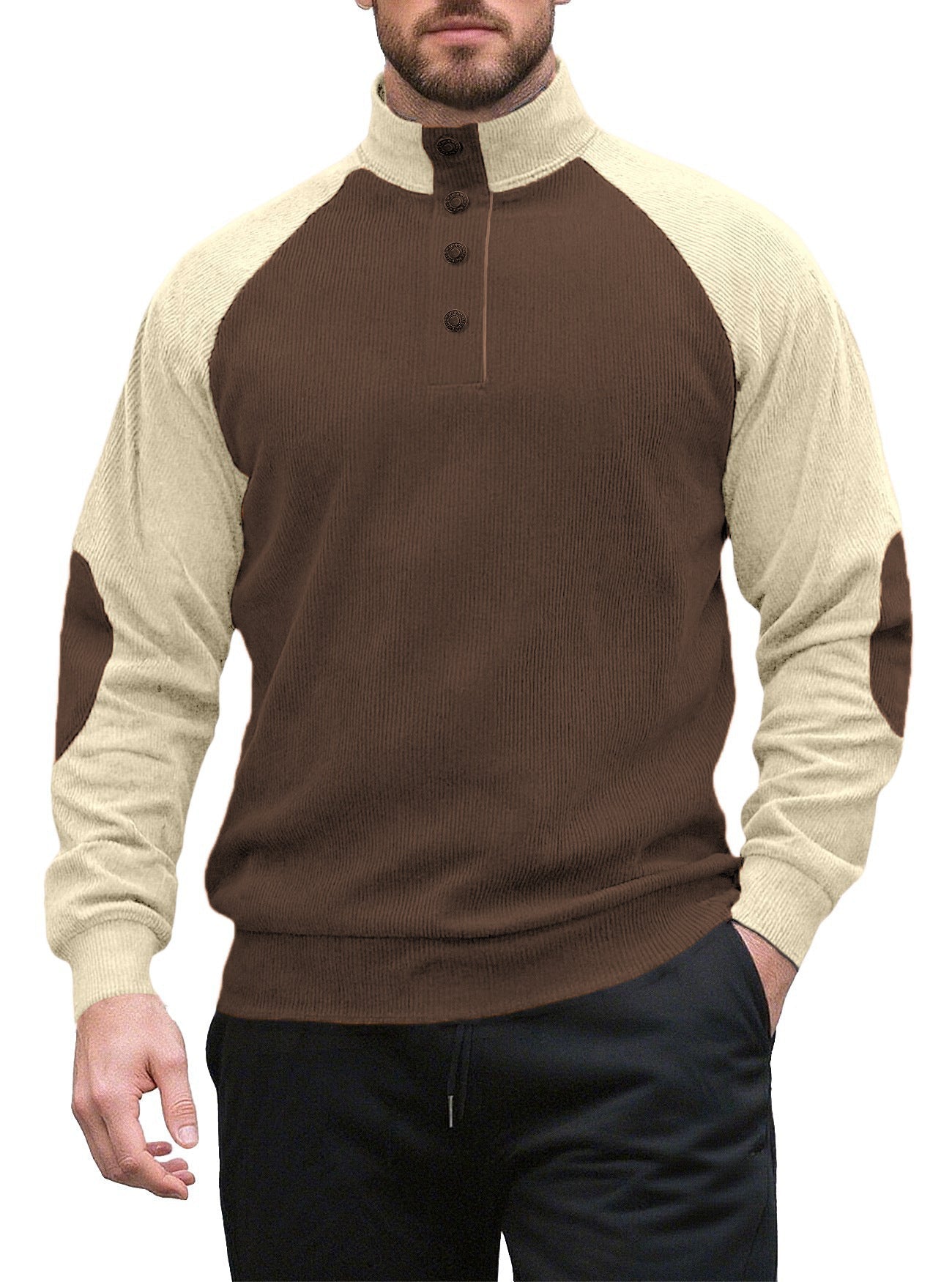 Herren Strickpullover Modern Stehkragen Knopfleiste