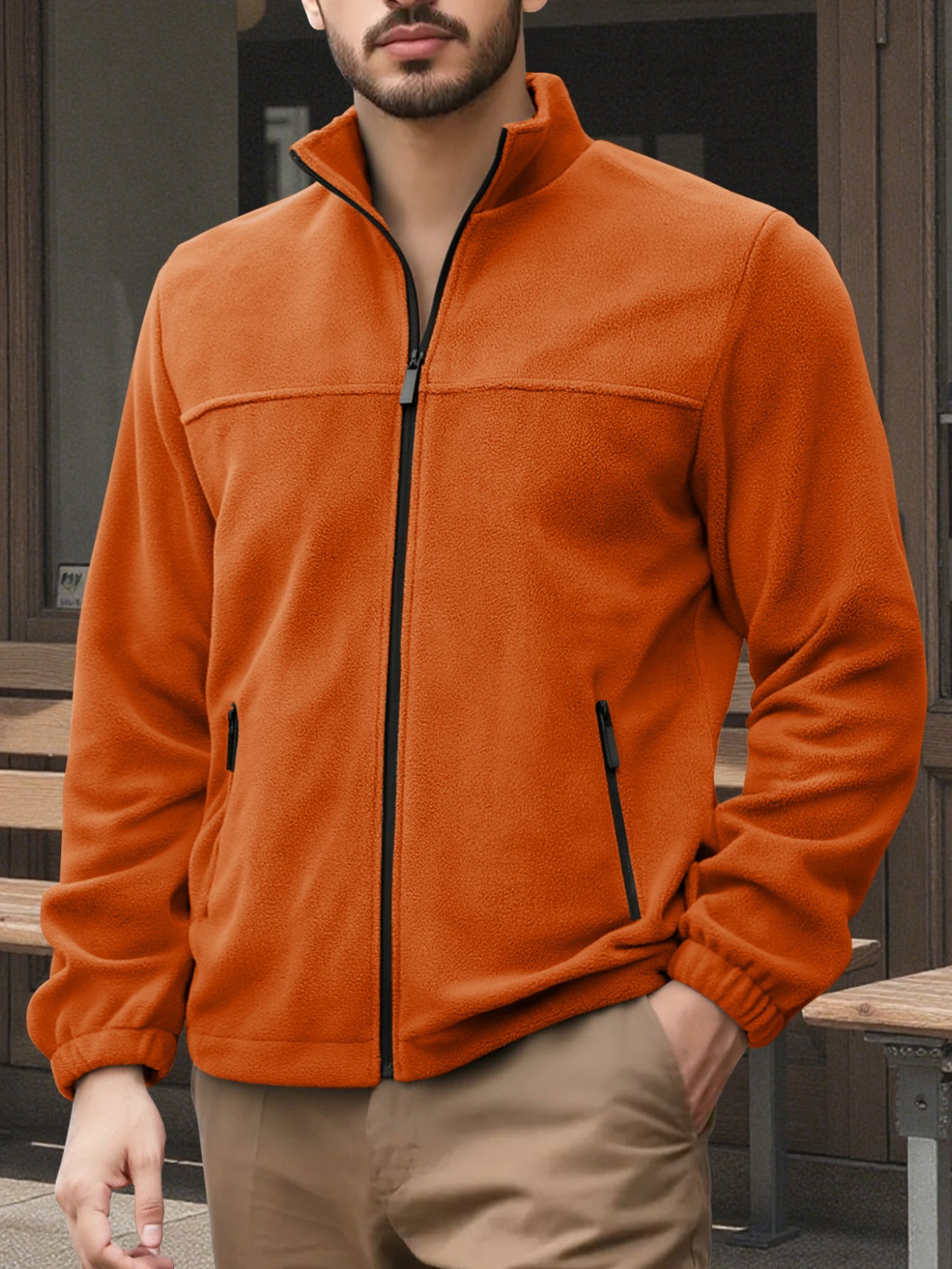 Herren Fleecejacke Hochkragen Warm Schwarz