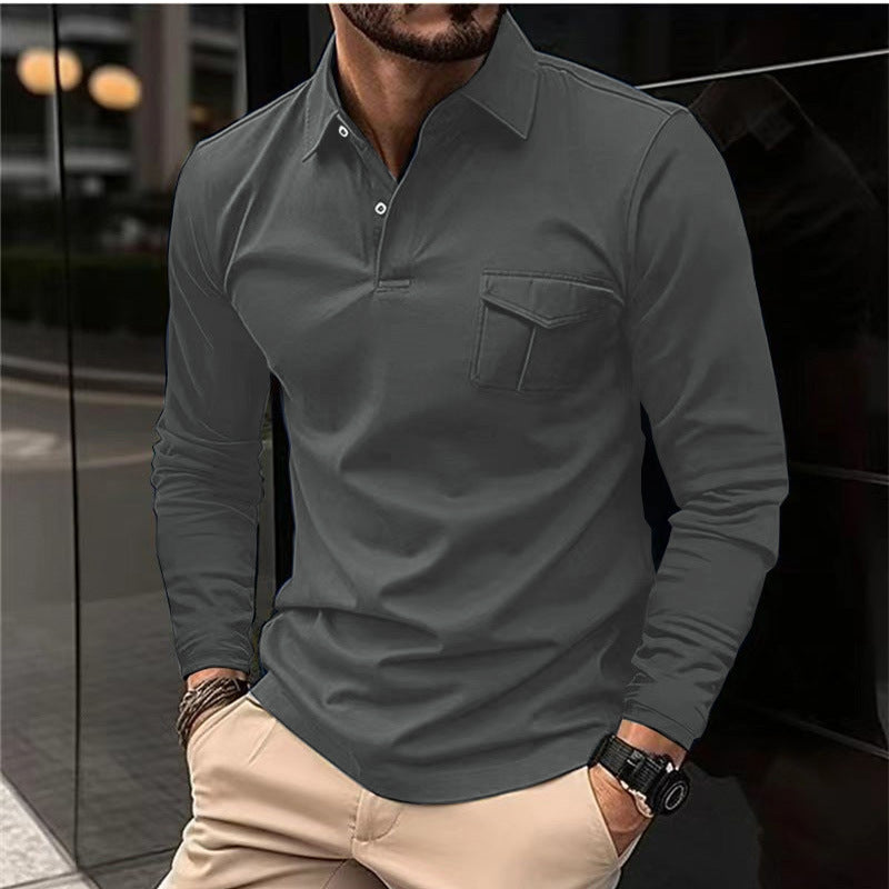 Herren Langarmshirt Lässig mit Brusttasche Modern