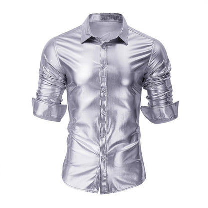 Herren Langarmhemd Modern Glänzend Slim Fit