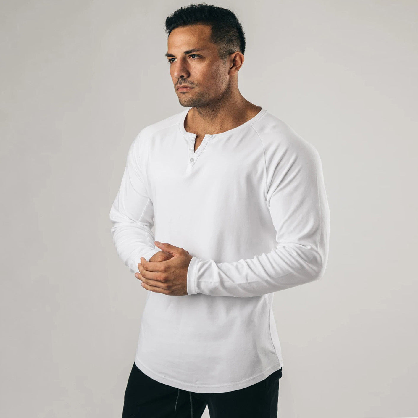 Herren Langarmshirt Baumwolle Hochwertig Knöpfbar Modern
