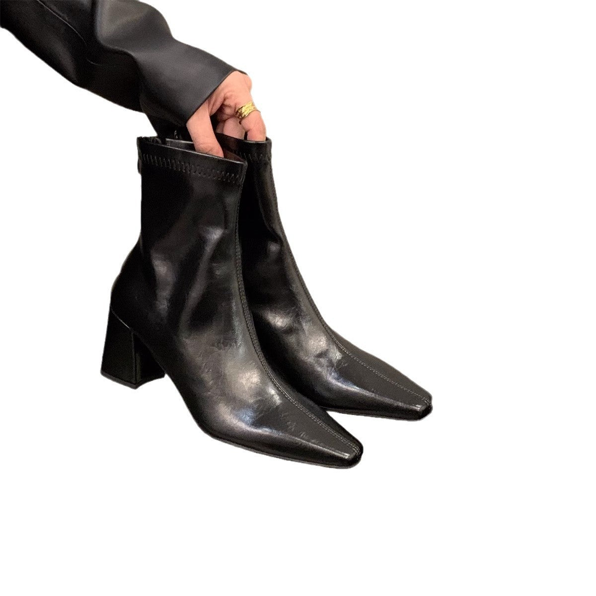 Damen Stiefeletten Spitze Elegant Blockabsatz Schuhe