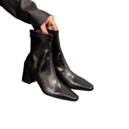 Damen Stiefeletten Spitze Elegant Blockabsatz Schuhe