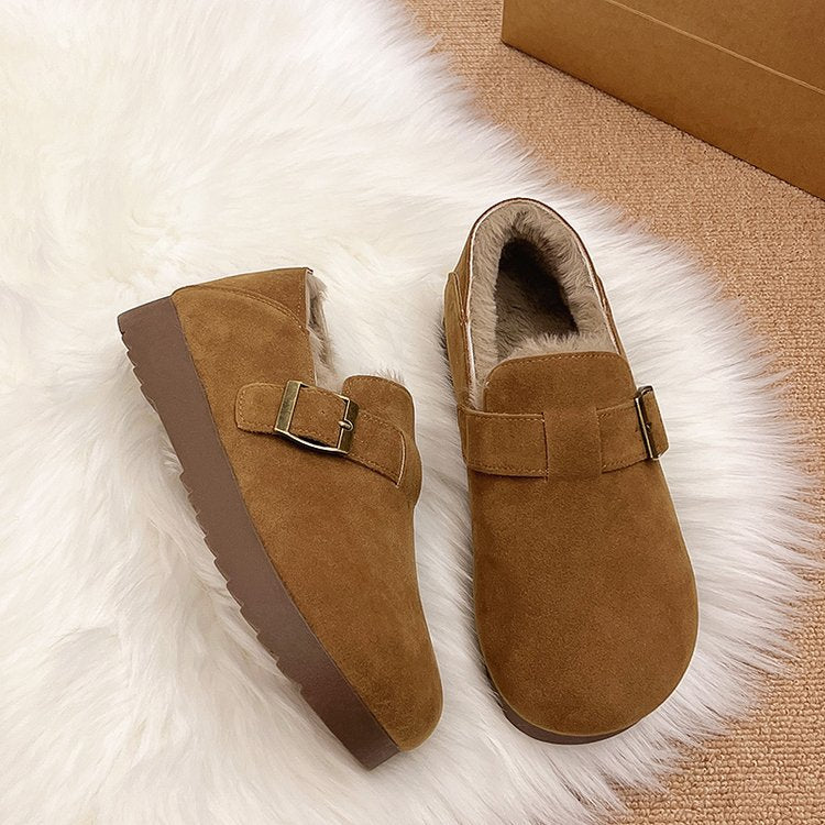 Damen Clogs Weich Kunstfell Futter Schnallenverschluss