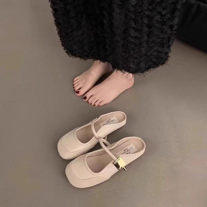 Damen Ballerina Schuhe mit Riemen Schwarz Stilvoll