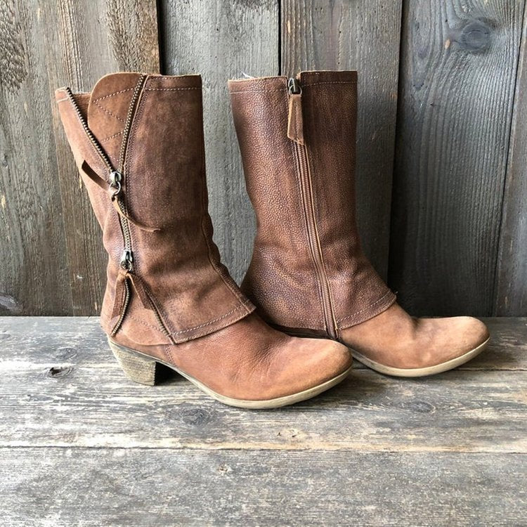 Damen Stiefel mit Reißverschluss Blockabsatz Komfortabel - BerlinGlamour