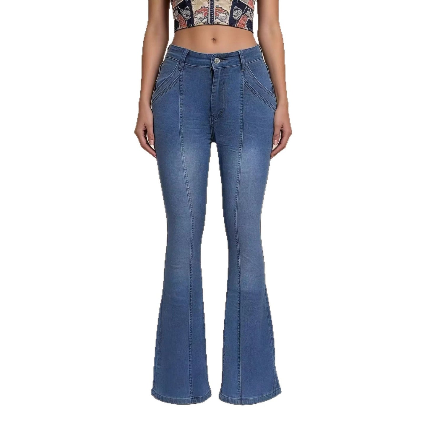 Damen Jeans Bootcut Hochbund Elegant Slim