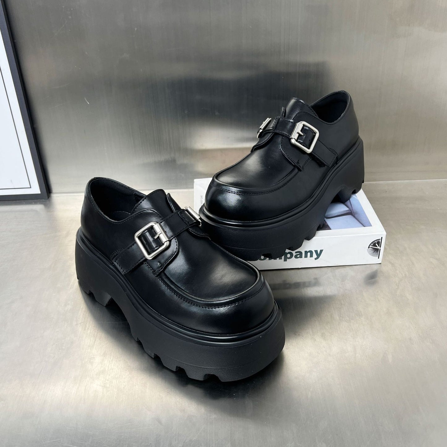 Damen Mokassins Leder Chunky Modisch Schnalle