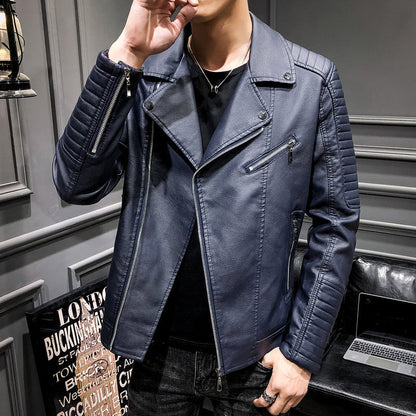 Lederjacke Herren Robust mit Steppnähten und Taschen Bikerstil