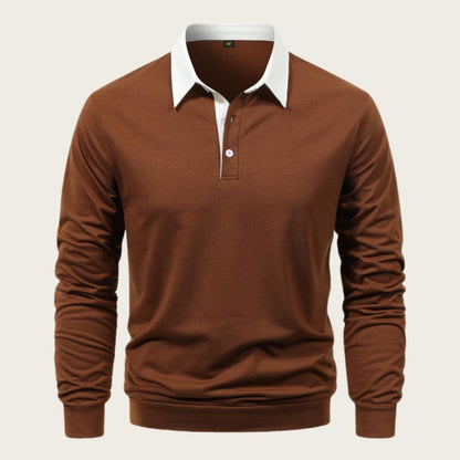 Herren Poloshirt Langarm Kontrastkragen Modern Elegant