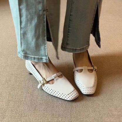 Damen Ballerinas Elegant Lochmuster Schnalle