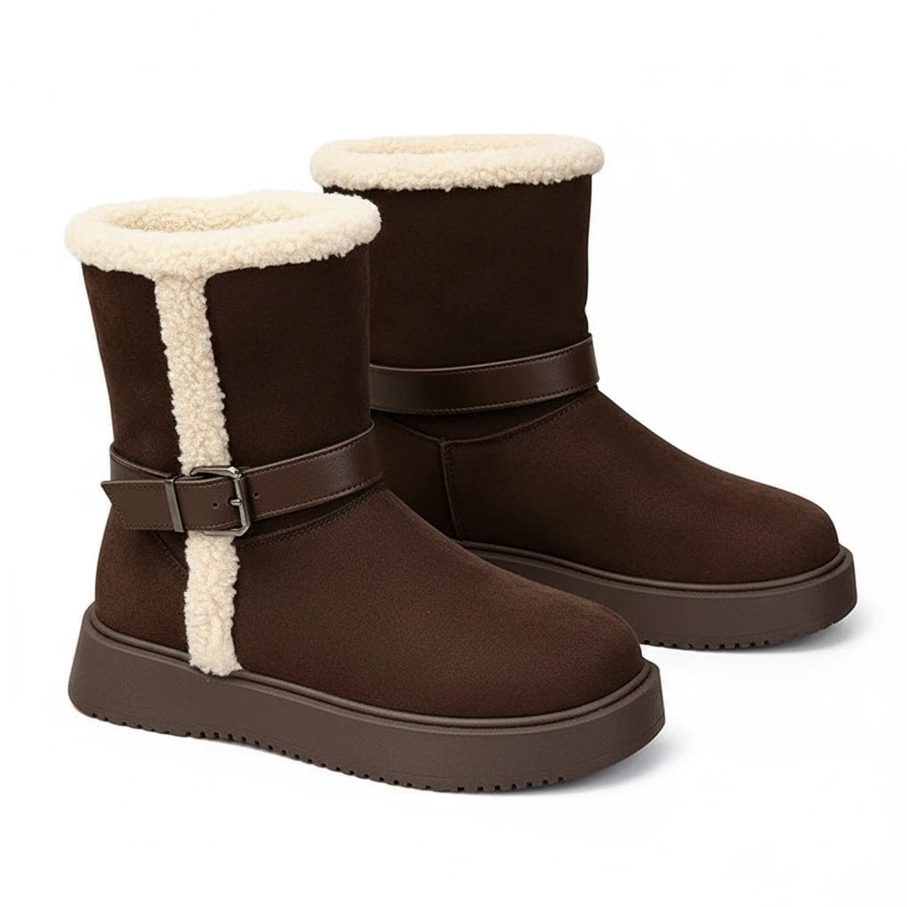 Damen Stiefel Warm Kuschelig Schnalle Modern