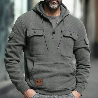 Herren Fleece Hoodie Warm mit Brusttasche Modern