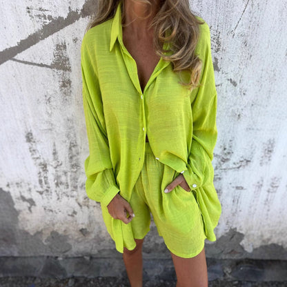 Damen Oversize Bluse Langarm Knopfleiste Großzügig