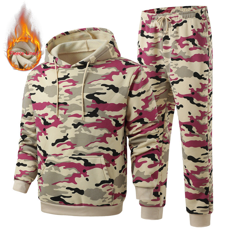 Herren Camouflage Trainingsanzug Fleece Gefüttert Sportlich