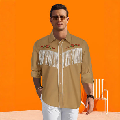Herren Westernhemd Blütenstickerei Fransen Modern
