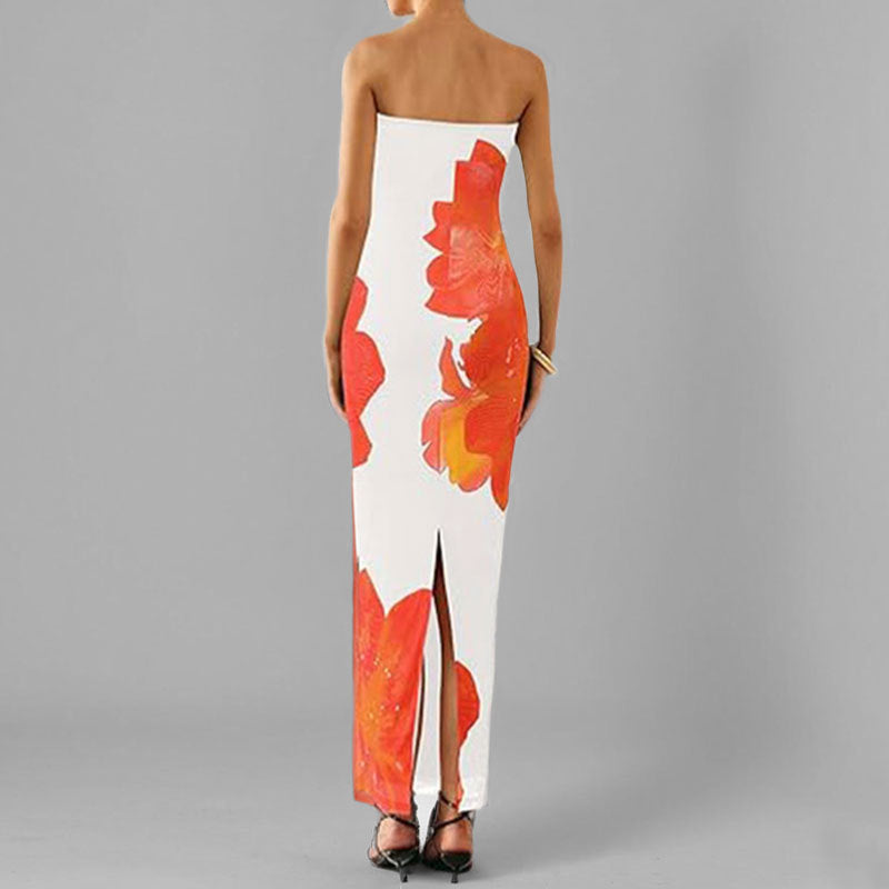Sommerkleid Schulterfrei Blumenmuster Figurformend