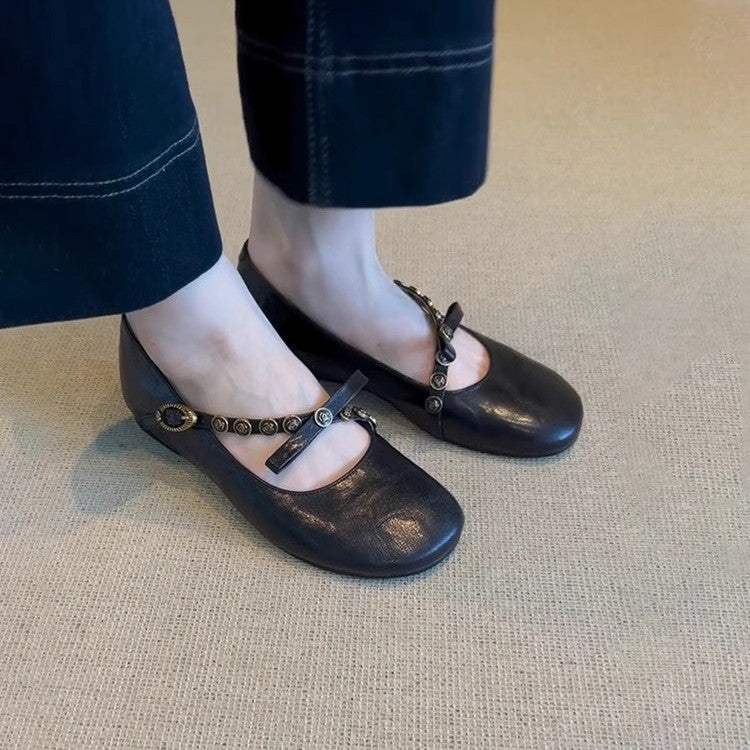 Damen Ballerina Schuhe Elegante Knöpfchen Detail