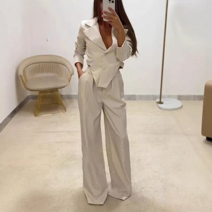 Damen Blazer Set Weite Hosen Modern