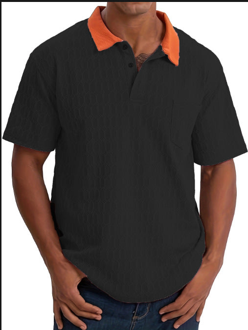 Herren Poloshirt Strukturiert Kontrastkragen Modern