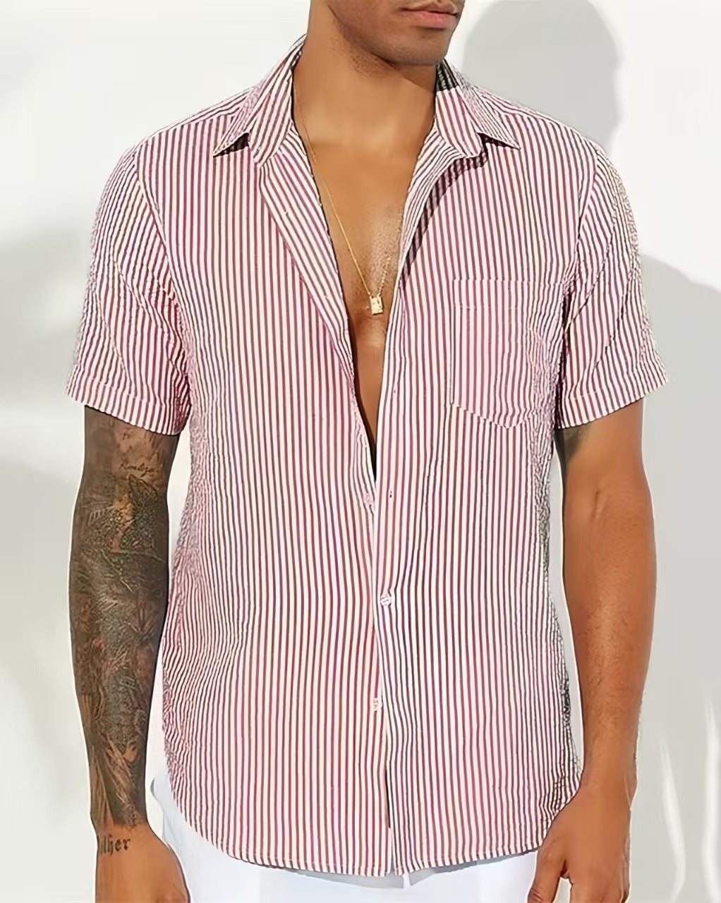 Herren Hemd Kurzarm Streifen Button Down Sommer