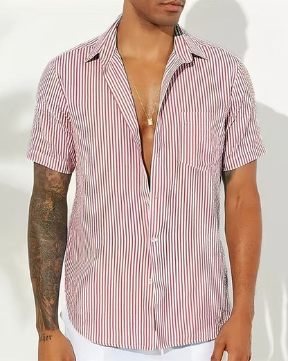 Herren Hemd Kurzarm Streifen Button Down Sommer
