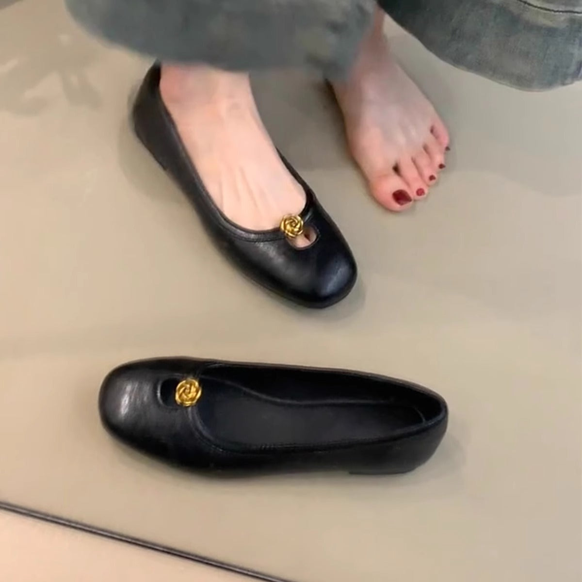 Damen Ballerinas Elegant Gold Bequem