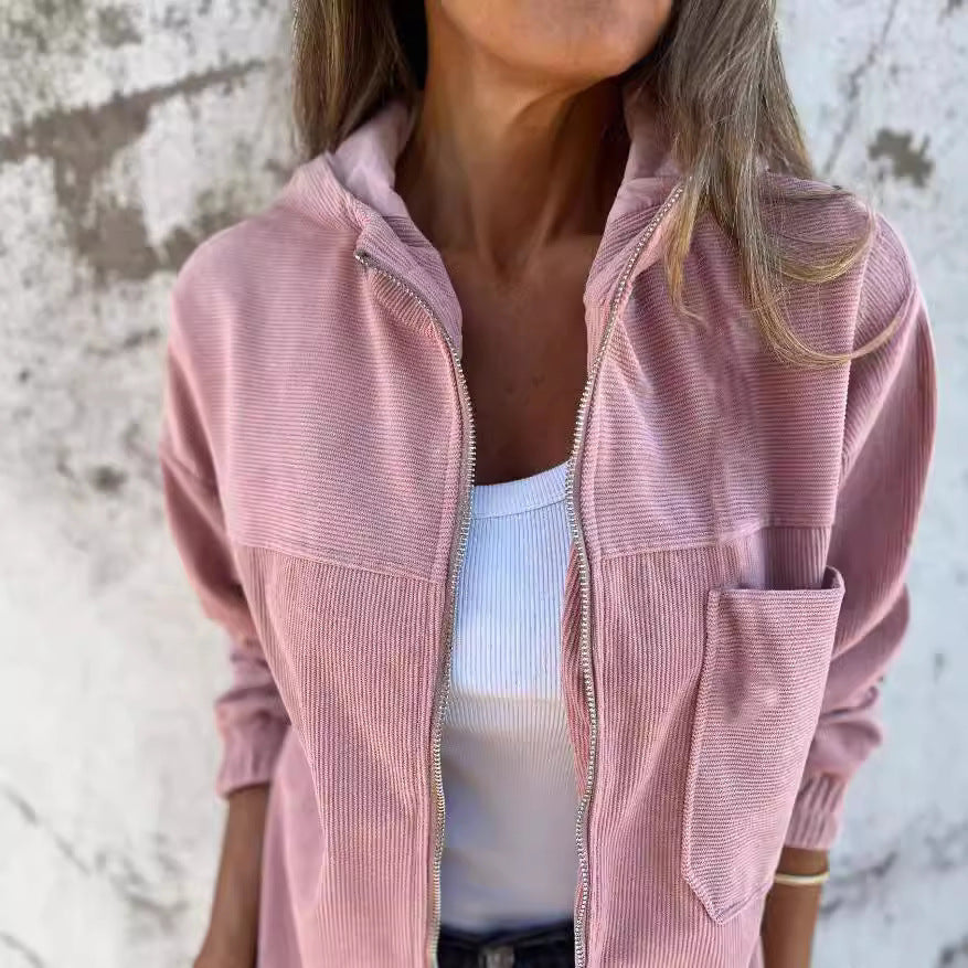 Damen Cordjacke Slim Fit mit Taschen Braun - BerlinGlamour