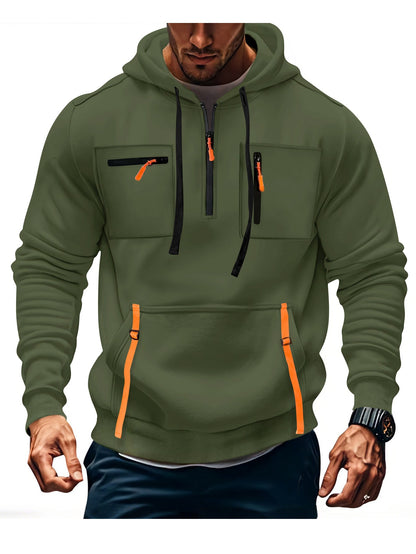 Herren Kapuzenpullover Modisch Reißverschluss Taschen Schwarz