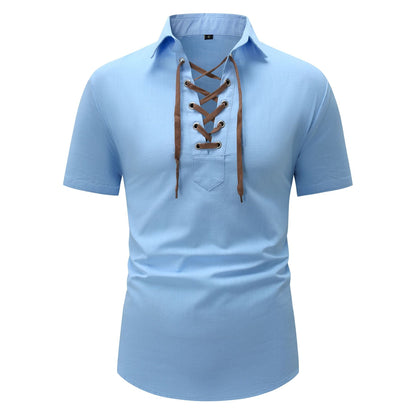 Herren Kurzarmhemd Elegant Schnürfront Modern
