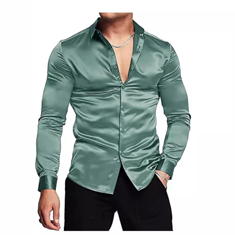 Herren Slim-Fit Hemd Glänzend Modern Berlin Style
