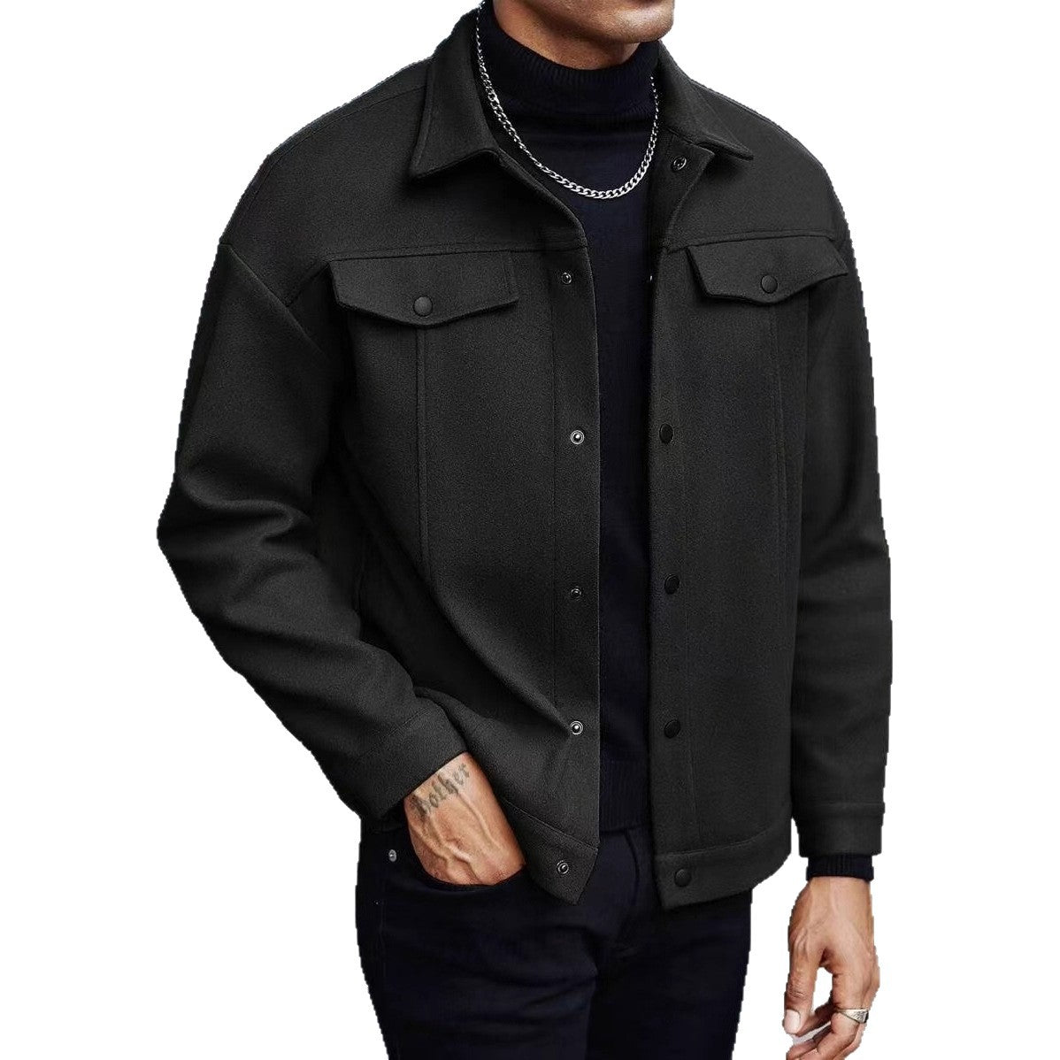 Herren Overshirt Jacke Stilvolle Herrenjacke Schwarz
