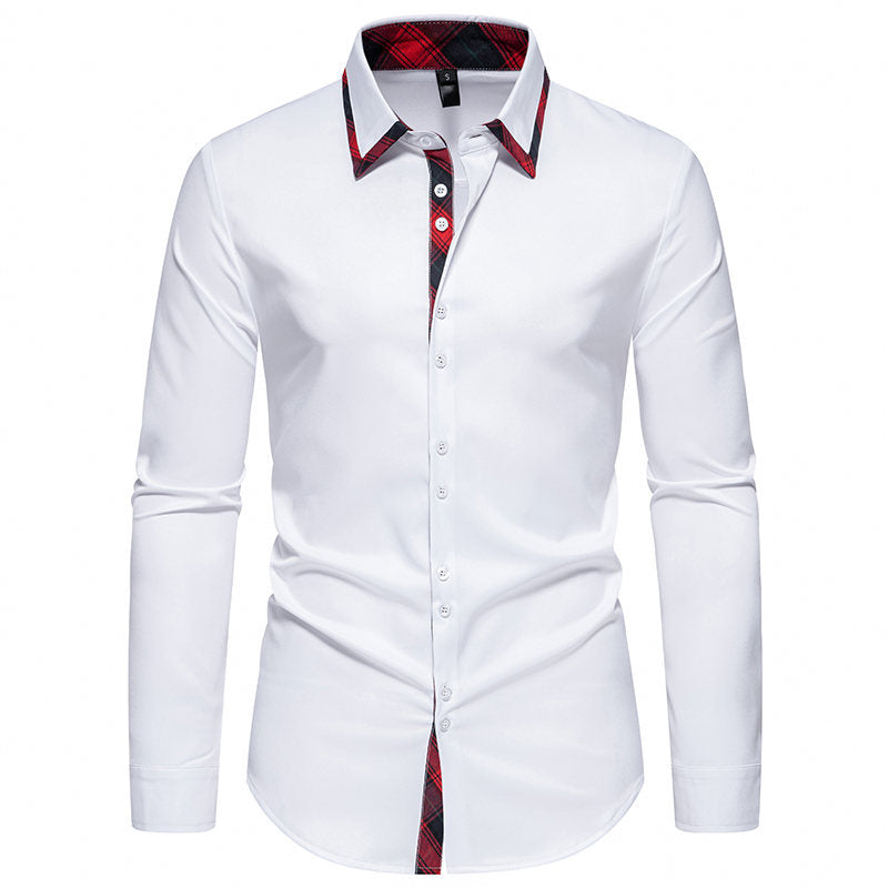Herren Langarmhemd Karo Kragen Modern Elegant