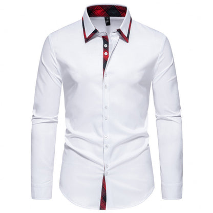 Herren Langarmhemd Karo Kragen Modern Elegant