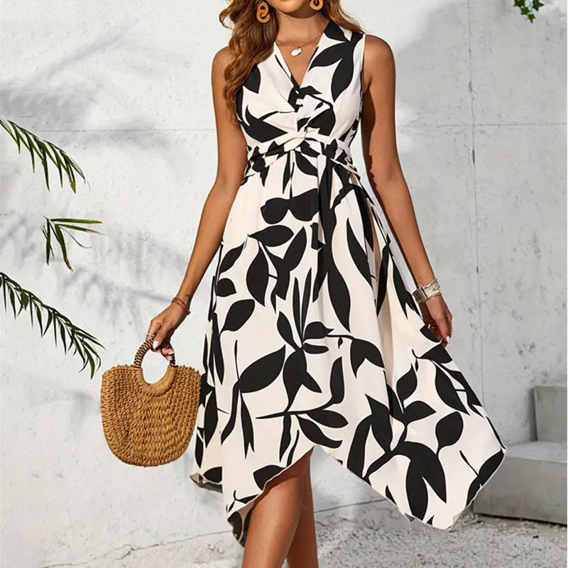 Asymmetrisches Damenkleid mit Blumendruck Trendy - BerlinGlamour