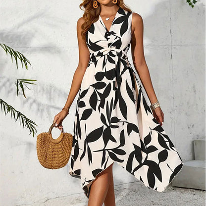 Asymmetrisches Damenkleid mit Blumendruck Trendy - BerlinGlamour