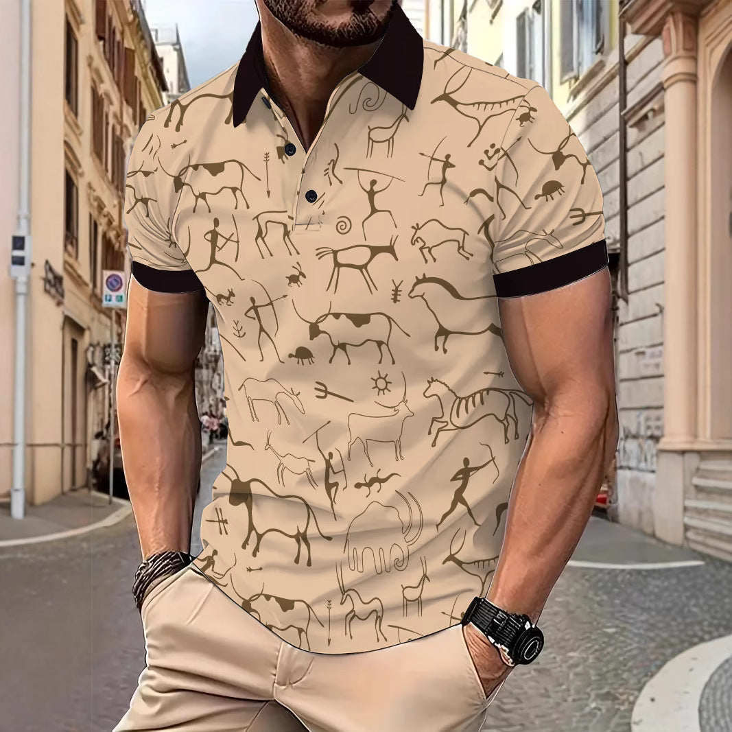 Herren Polohemd Sportlich mit Höhlenmalerei-Design Modern Berlin - BerlinGlamour
