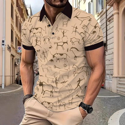 Herren Polohemd Sportlich mit Höhlenmalerei-Design Modern Berlin - BerlinGlamour