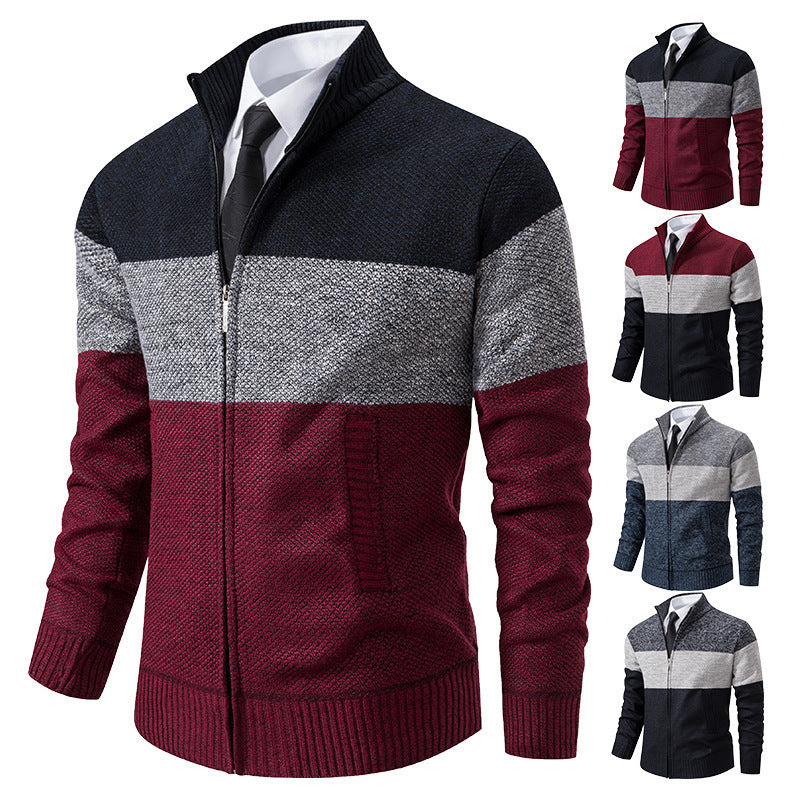 Herren Strickjacke Strukturiertes Farbblock Design Modern - BerlinGlamour