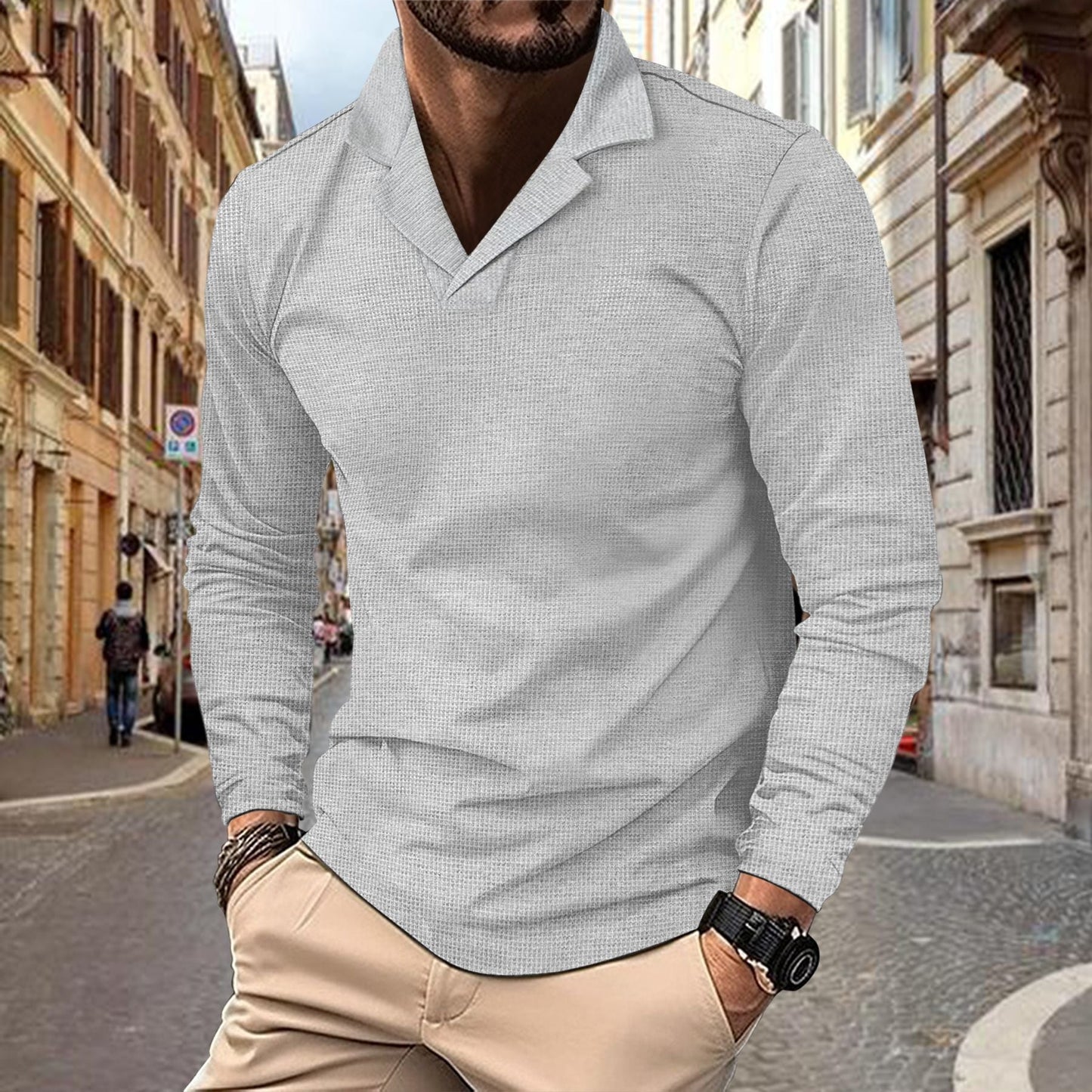 Herren Langarmshirt Modern Strukturiert Trendig
