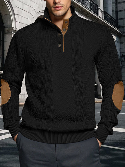 Herren Strickpullover Strukturiert Leder Patches Modern