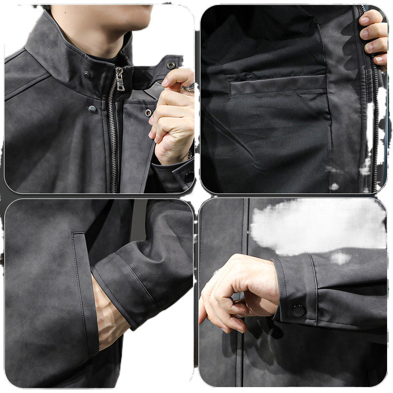 Herren Lederjacke Schwarz Modern Mit Taschen