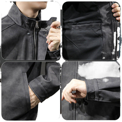 Herren Lederjacke Schwarz Modern Mit Taschen