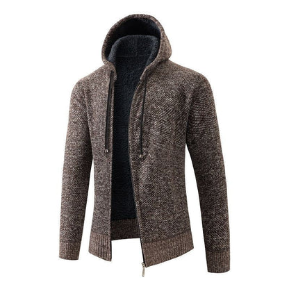 Herren Strickjacke Gefüttert Kapuze Warm