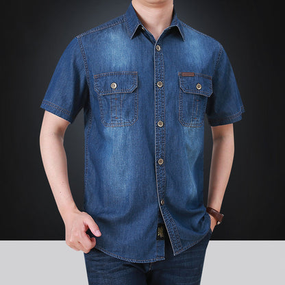 Herren Denim Hemd Kurzarm mit Taschen Modern Style - BerlinGlamour
