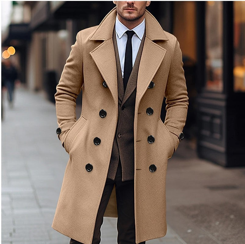 Herren Wollmantel Eleganter Doppelreihen Knopf Mantel - BerlinGlamour
