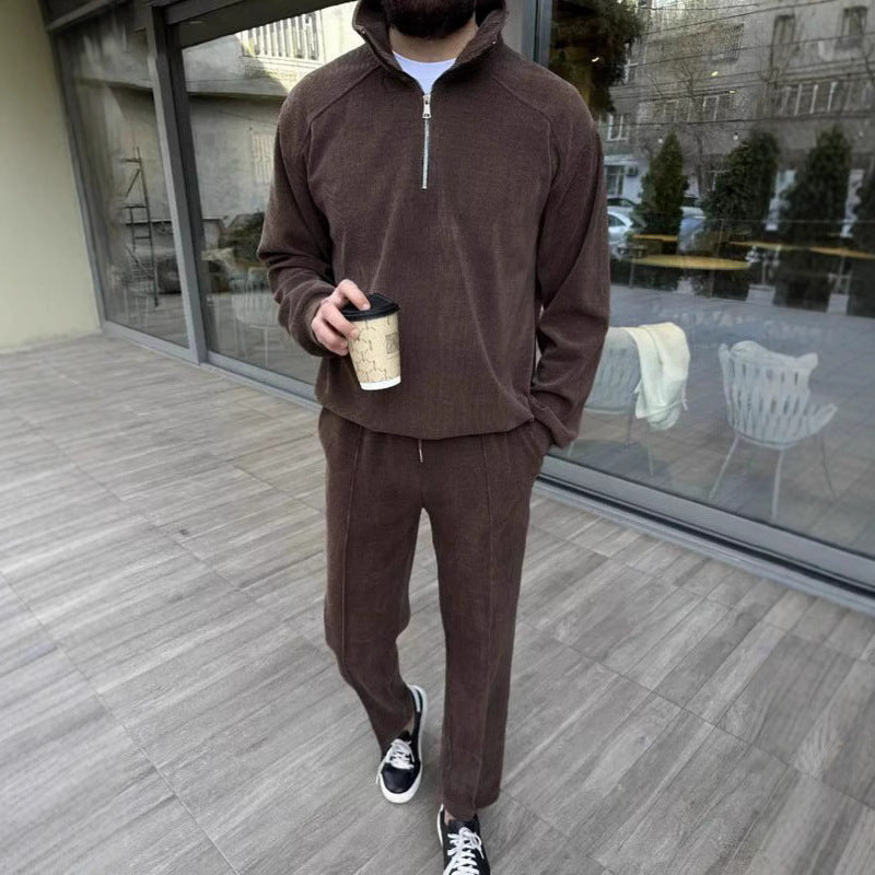 Herren Fleece Pullover Langarm Modern Kurzreißverschluss - BerlinGlamour