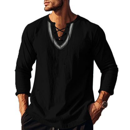 Herren Langarm-Shirt Lässig Mit Schnürung