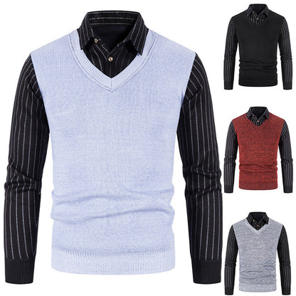 Herren Strickpullover V-Ausschnitt Kontrastärmel Modern
