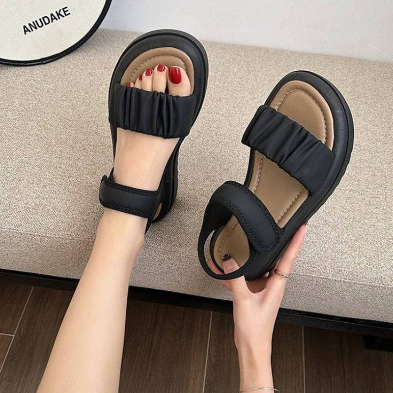 Damen Sandalen Riemchen Komfort Schuhe mit Falten-Design Modern - BerlinGlamour